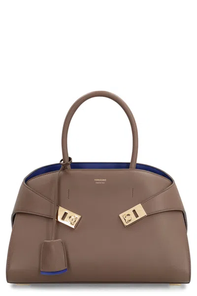 Ferragamo Hug S Leather Handbag In Classic Anil Fod Siena