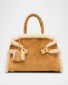 Ferragamo Hug Sheep Fur And Suede Top-handle Bag In Naturale