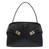 Ferragamo Hug Black Shoulder Bag With Logo Print On The Front In Leather Woman In Black