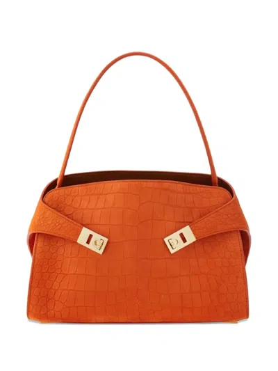 Ferragamo Suede Hug Soft Medium Shoulder Bag In Orange