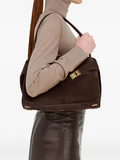 Ferragamo Hug Slouchy Suede Shoulder Bag In Brown