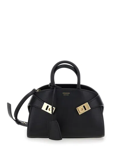 Ferragamo 'hug Small' Black Handbags With Front Printed Logo