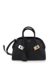 Ferragamo Hug Small Black Handbags With Front Printed Logo In Leather Woman