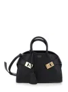 Ferragamo Hug Small Black Handbags With Front Printed Logo In Leather Woman