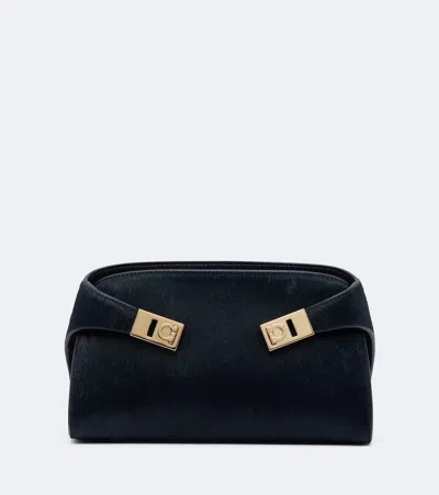 Ferragamo Hug Small Calf Hair Clutch In Blue