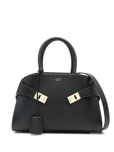 Ferragamo Hug Small Leahter Tote Bag In Black