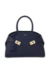 Ferragamo Hug Small Leahter Tote Bag In Blue