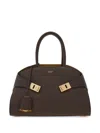 Ferragamo Gancini Clasp Leather Tote Bag In Brown