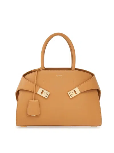 Ferragamo Hug Small Leahter Tote Bag In Brown