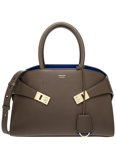 Ferragamo Small Leather Hug Tote Bag In Brown