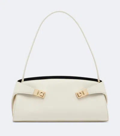 Ferragamo Hug Small Leather Shoulder Bag In White