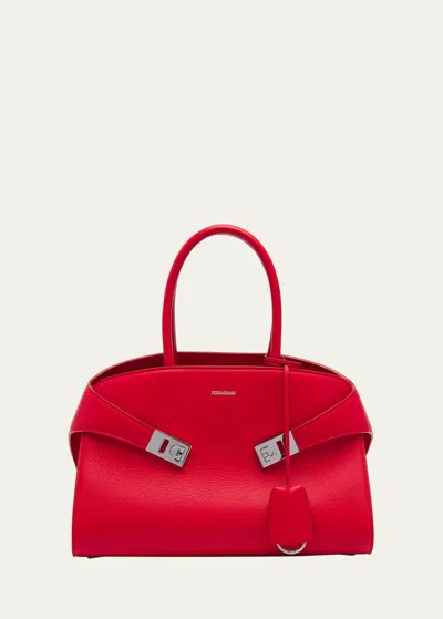 Ferragamo Hug Small Leather Top-handle Bag In Flame Red