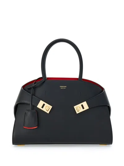 Ferragamo Hug Small Leather Tote Bag In Black