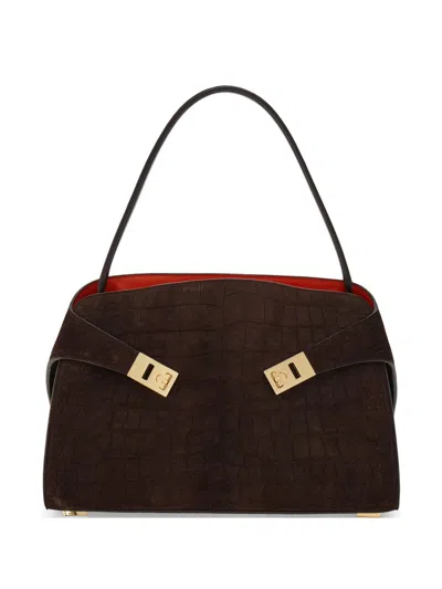Ferragamo Hug Small Leather Tote Bag In Brown