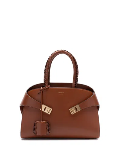 Ferragamo `hug` Small Top Handle Bag In Brown