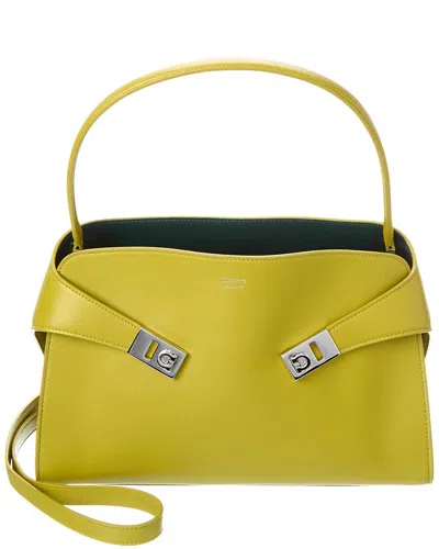 Ferragamo Hug Soft Bicolor Leather Shoulder Bag In Yellow