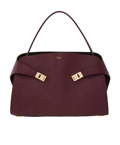Ferragamo Hug Soft Bicolor Shoulder Bag (l) In Burgundy