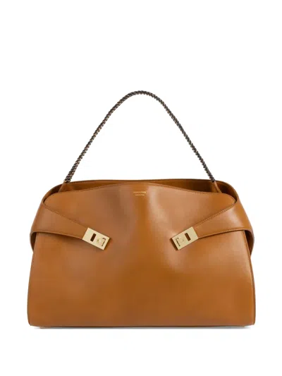 Ferragamo Hug Soft Bicolor Shoulder Bag (l) In Brown