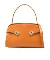 Ferragamo Small Hug Grained Leather Top Handle Bag In Orange