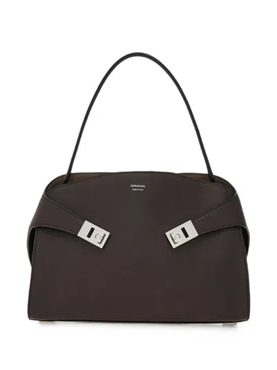 Ferragamo Hug Soft Bicolour Shoulder Bag In Brown