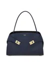 Ferragamo Soft Medium Shoulder Bag Gold Hardware Top Handle In Blue