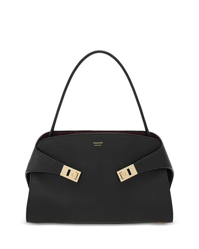 FERRAGAMO HUG SOFT BLACK LEATHER HANDBAG