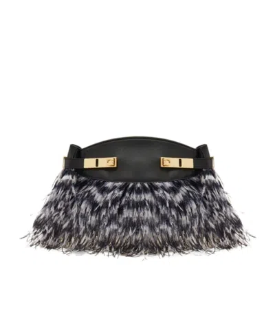 Ferragamo Hug Soft Crossbody Bag With Feathers In White/black