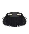 Ferragamo Hug Feather-trimmed Cross Body Bag In Black