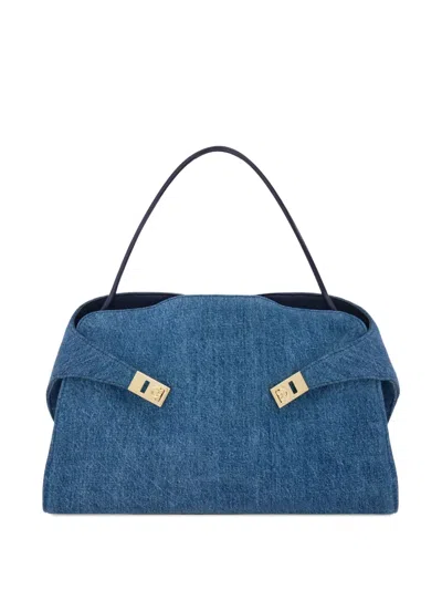 Ferragamo Hug Soft Denim Shoulder Bag In Blue