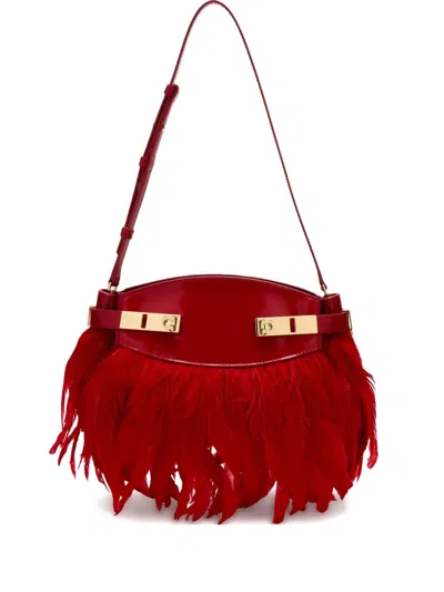 Ferragamo Hug Soft Feather-trim Crossbody Bag In Red