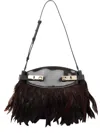 Ferragamo Hug Soft Feather-trimmed Leather Shoulder Bag In Brown
