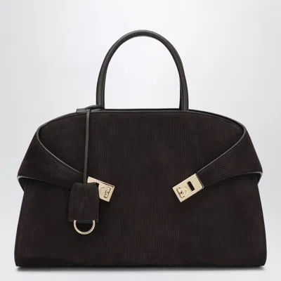 FERRAGAMO FERRAGAMO HUG SOFT L BROWN SUEDE SHOULDER BAG WOMEN
