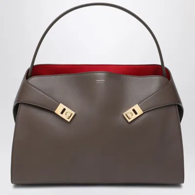 Ferragamo Hug Soft L Clay/red Shoulder Bag In Light Blue