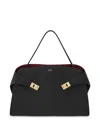 Ferragamo Hug Soft Large Bicolor Shoulder Bag In Black
