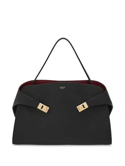 Ferragamo Hug Soft Large Bicolor Shoulder Bag In Black