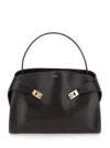 Ferragamo Hug Black Shoulder Bag With Logo Print On The Front In Leather Woman In Multi