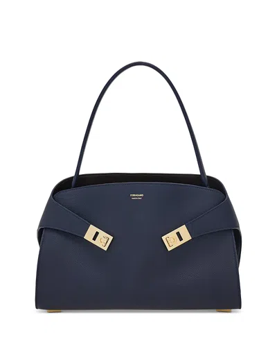 Ferragamo Hug Soft Leather Shoulder Bag In Blue