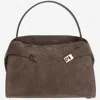 Ferragamo Gray Suede Hug Soft Xl Shoulder Bag In Brown