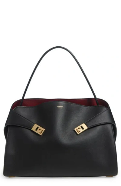 Ferragamo Hug Soft Leather Tote In Nero/borgogna