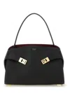 Ferragamo Structured Handbag With Fold-over Design And Gold-tone Hardware In Black