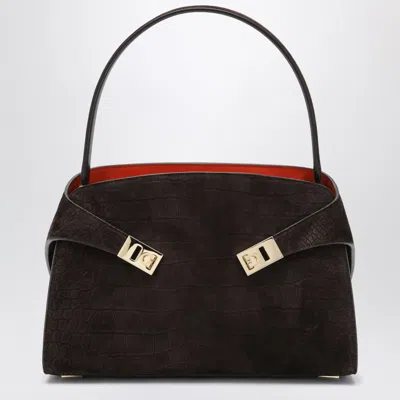 Ferragamo Hug Soft M Shoulder Bag In Natural Crocodileeffect In Brown