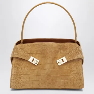 Ferragamo Hug Soft M Shoulder Bag In Natural Crocodileeffect In Neutral