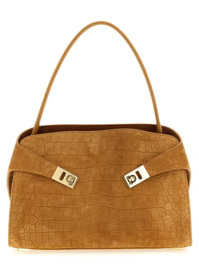 Ferragamo Hug Soft Shoulder Bag (m) In Brown