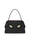Ferragamo Structured Handbag With Fold-over Design And Gold-tone Hardware In Neutral