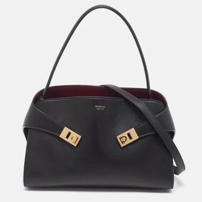 Ferragamo Hug Soft Medium Black Leather Shoulder Bag