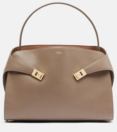 Ferragamo Hug Soft Medium Leather Shoulder Bag In Brown