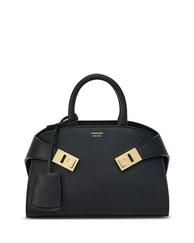 Ferragamo Hug Gancini Leather Top-handle Bag In Nero