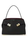 Ferragamo Structured Handbag With Fold-over Design And Gold-tone Hardware In Black