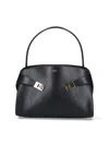 Ferragamo Hug Black Shoulder Bag With Logo Print On The Front In Leather Woman In Multi