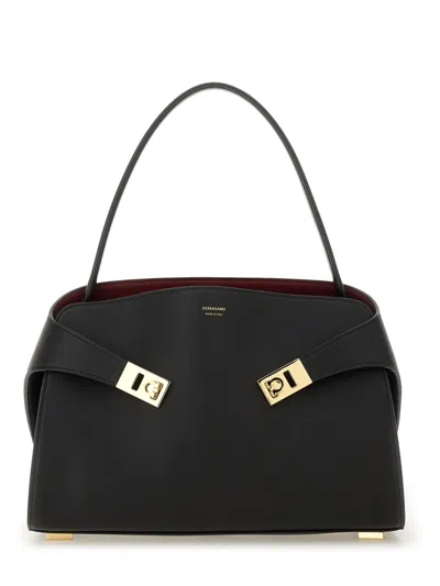 Ferragamo Structured Minimalist Shoulder Bag With Smooth Finish In Black